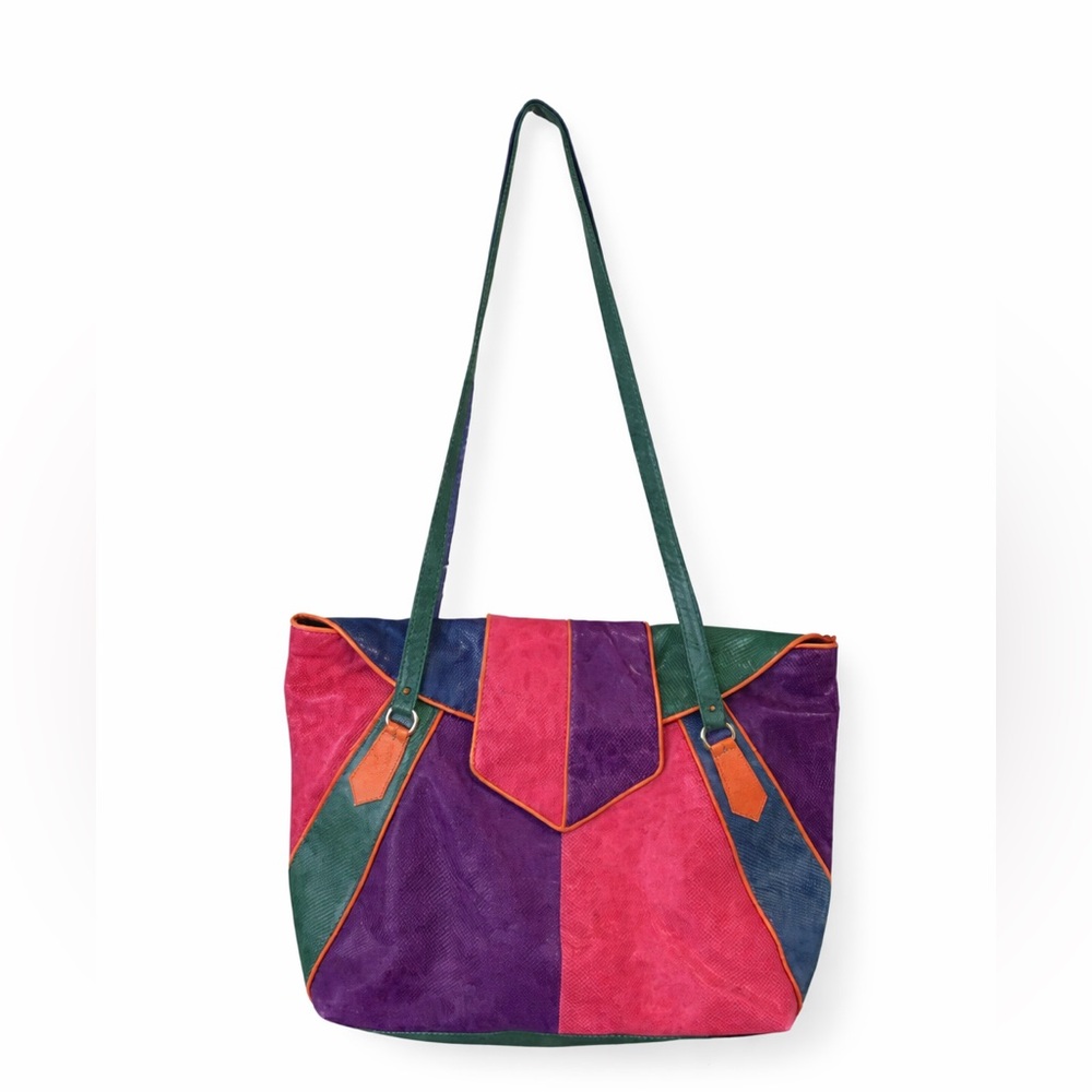 SHARIF Women’s Vintage X-Large Leather Multicolored Colorful Colorblock Bag